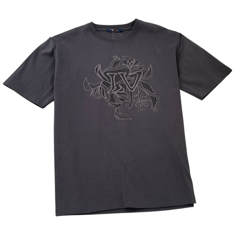 Men's Vegetal Lace Embroidery T-Shirt Charcoal Size XXL