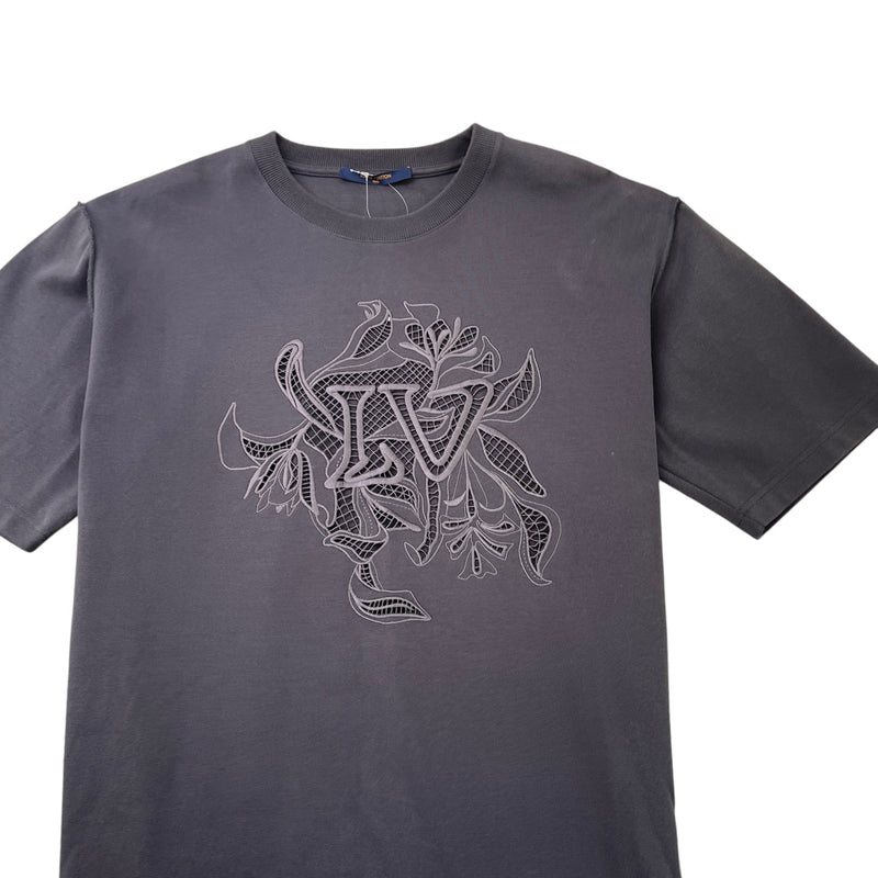 Men's Vegetal Lace Embroidery T-Shirt Charcoal Size XXL