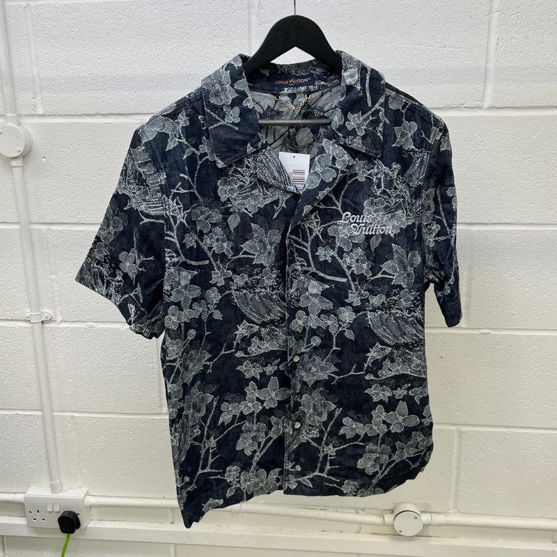 Men's Monogram Foliage Jacquard Short Sleeve Shirt Black Size M
