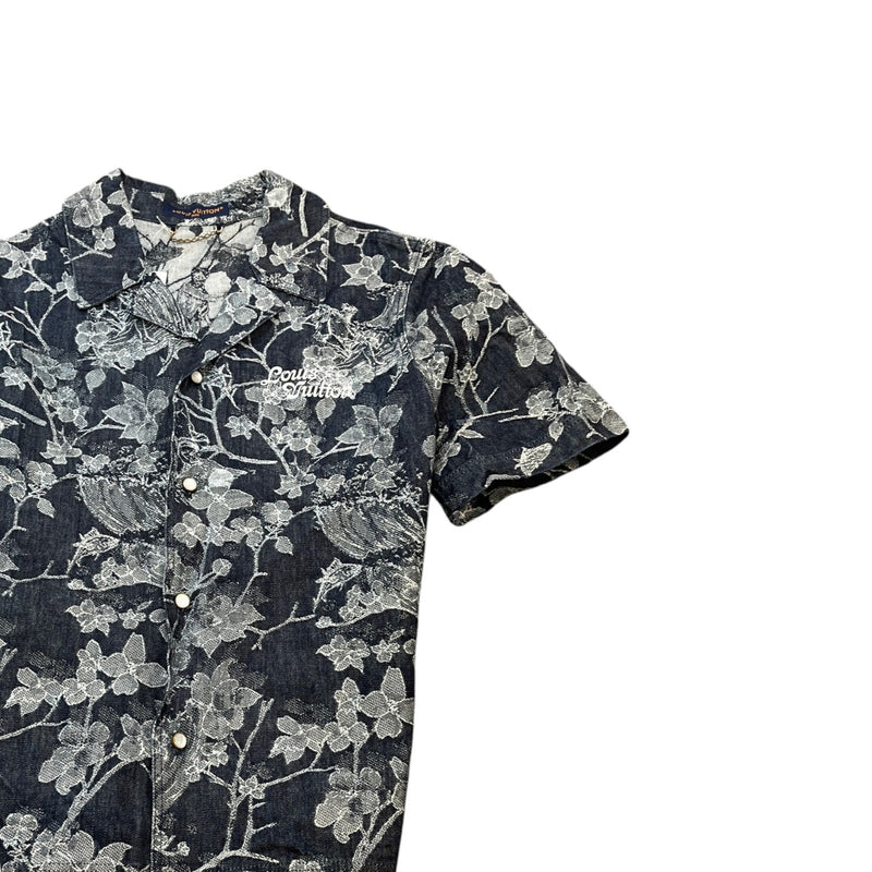 Men's Monogram Foliage Jacquard Short Sleeve Shirt Black Size M