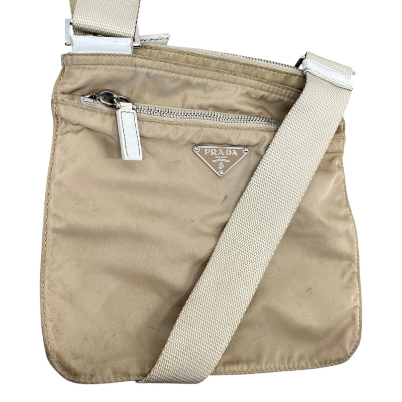 Men's Plaque Logo Messenger Bag Beige