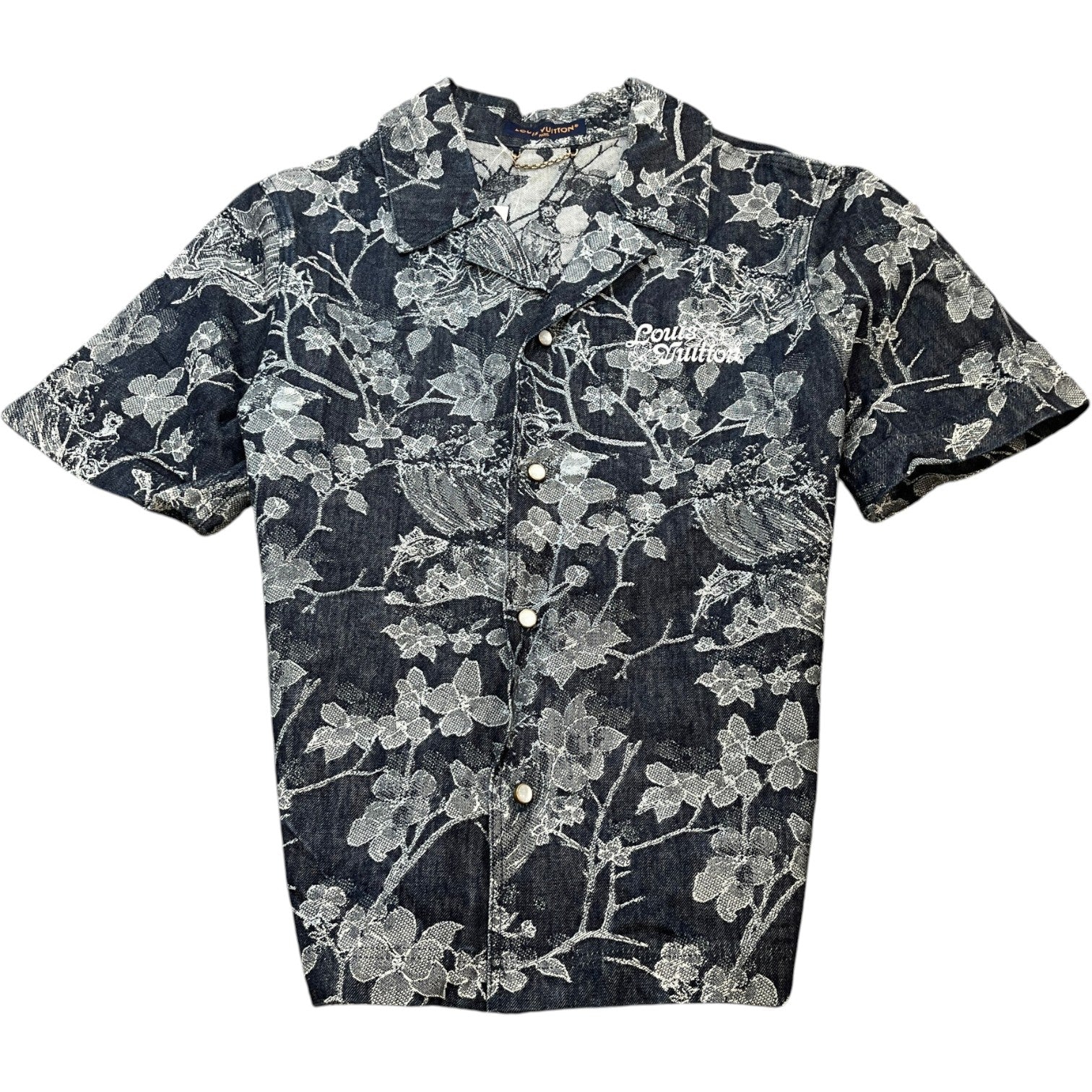 Men's Monogram Foliage Jacquard Short Sleeve Shirt Black Size M - Photo 1