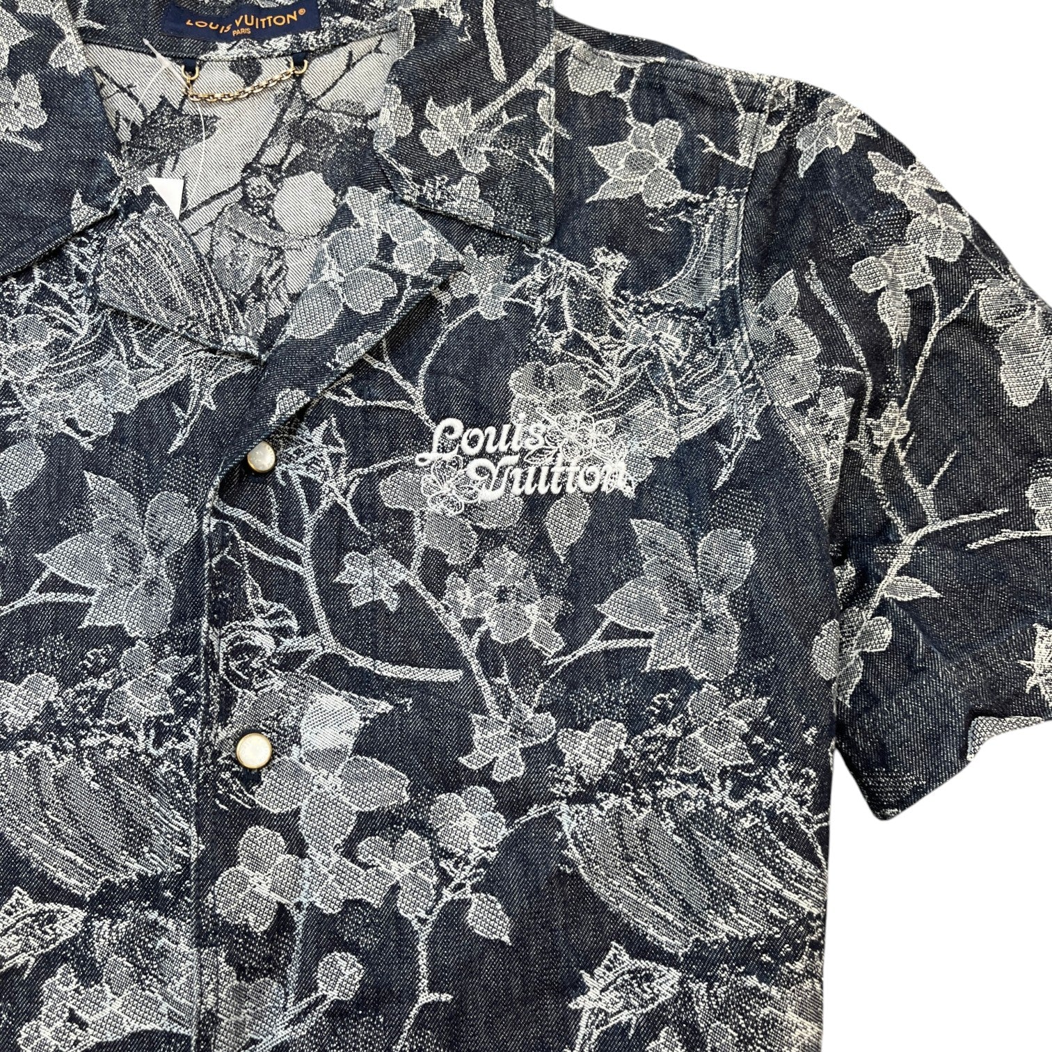 Men's Monogram Foliage Jacquard Short Sleeve Shirt Black Size M - Photo 5