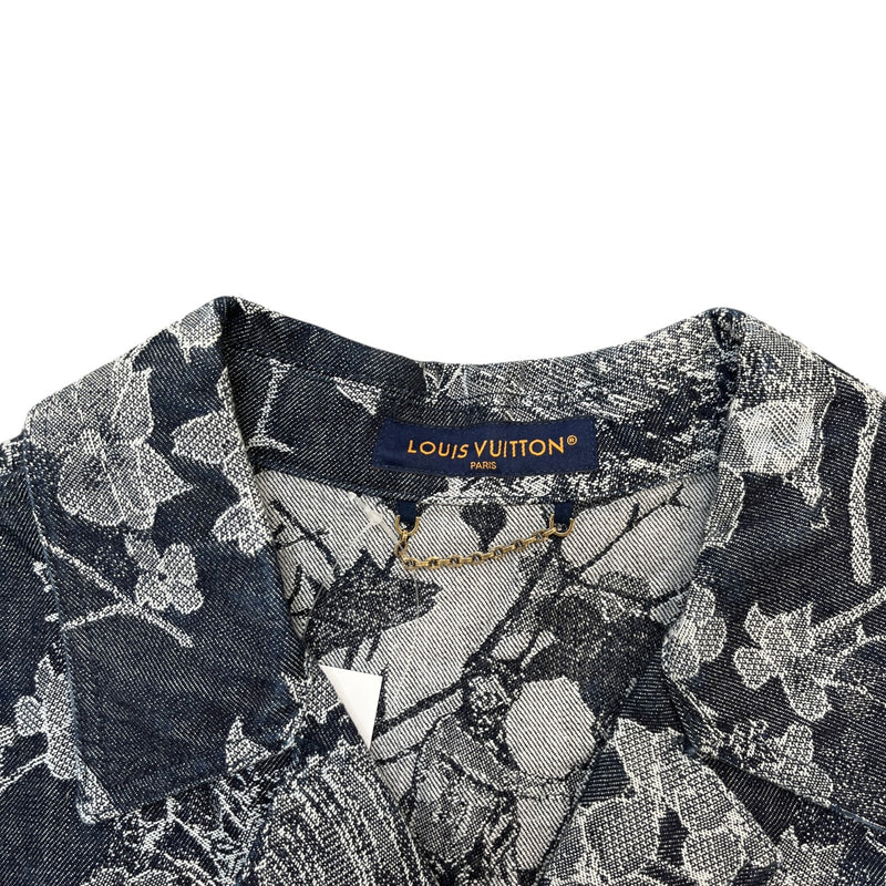Men's Monogram Foliage Jacquard Short Sleeve Shirt Black Size M
