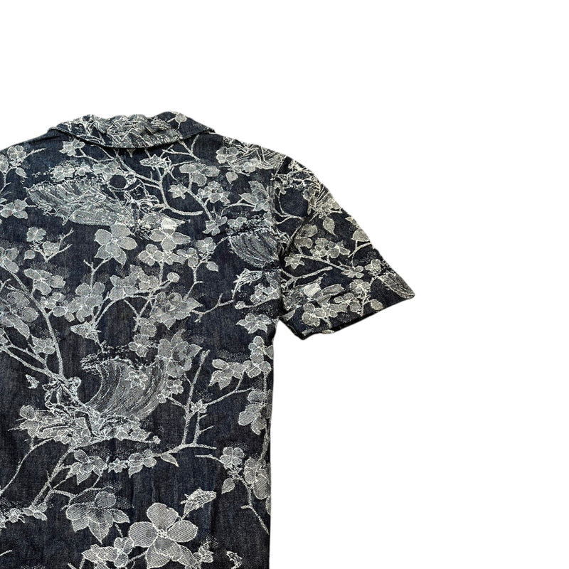 Men's Monogram Foliage Jacquard Short Sleeve Shirt Black Size M