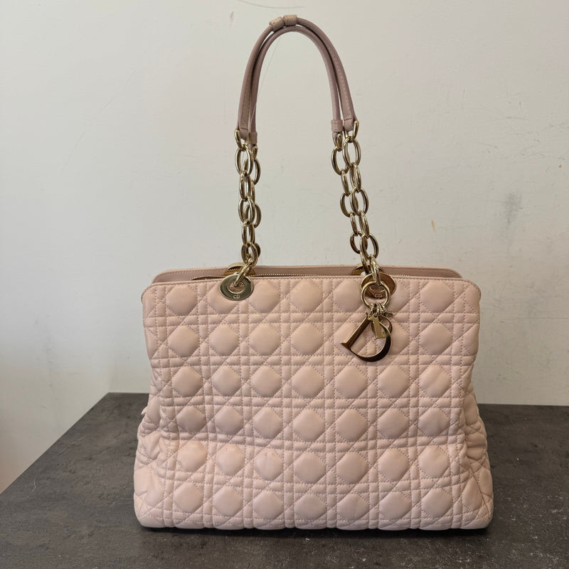 Women's Cannage Quilted Medium Shopping Tote Bag Pink
