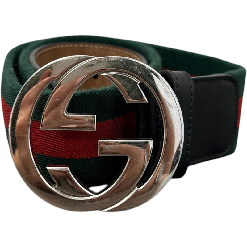Men's Interlocking G Web Belt Black Size Waist 26"