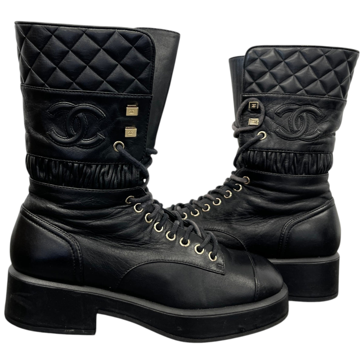Women's CC Logo Combat Boots Black Size UK 4 / EU 37 - Photo 3