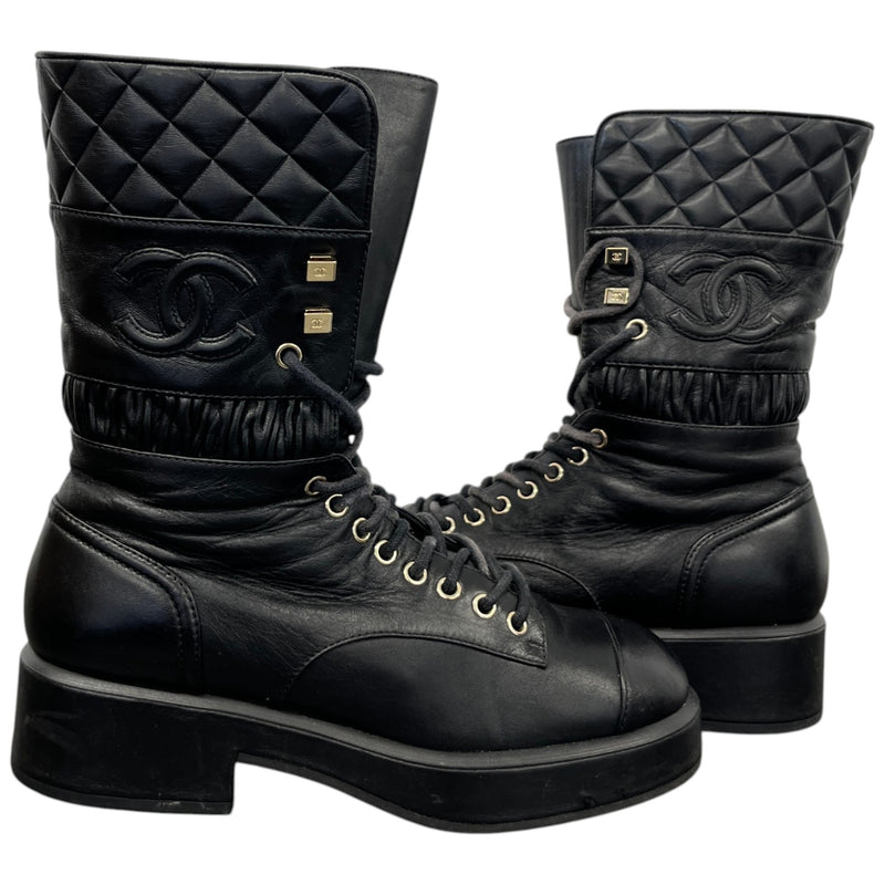 Women's CC Logo Combat Boots Black Size UK 4 / EU 37