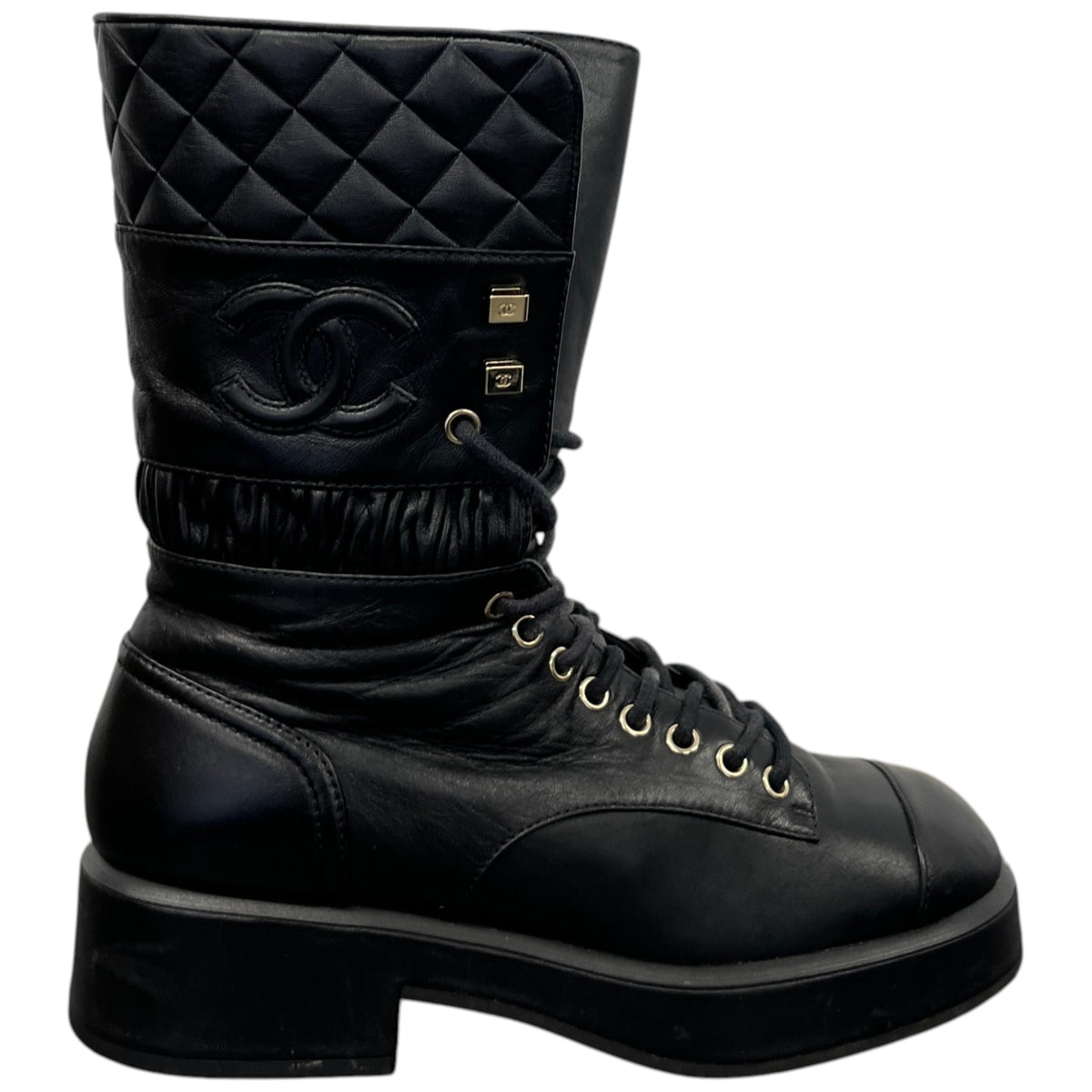 Women's CC Logo Combat Boots Black Size UK 4 / EU 37 - Photo 1