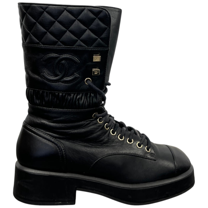 Women's CC Logo Combat Boots Black Size UK 4 / EU 37