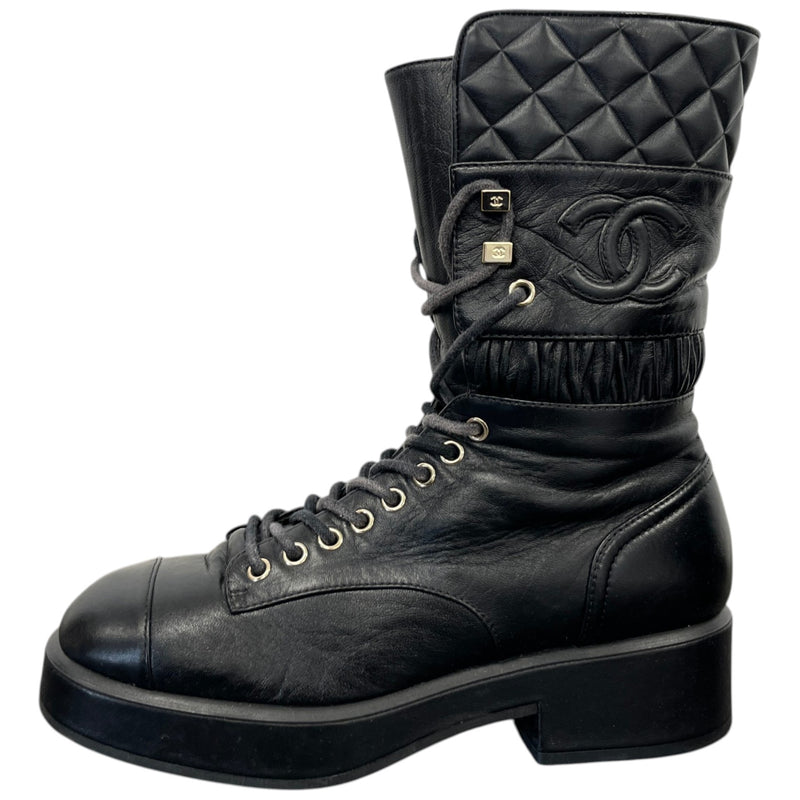Women's CC Logo Combat Boots Black Size UK 4 / EU 37