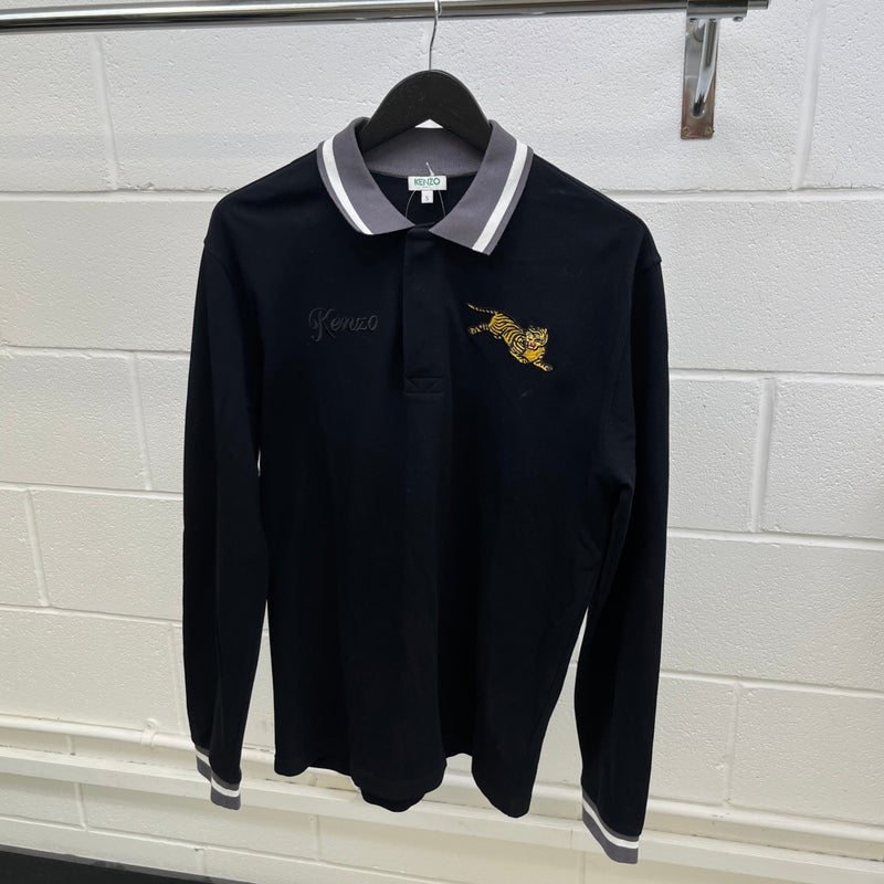 Men's Embroidered Logo Polo Shirt Black Size S