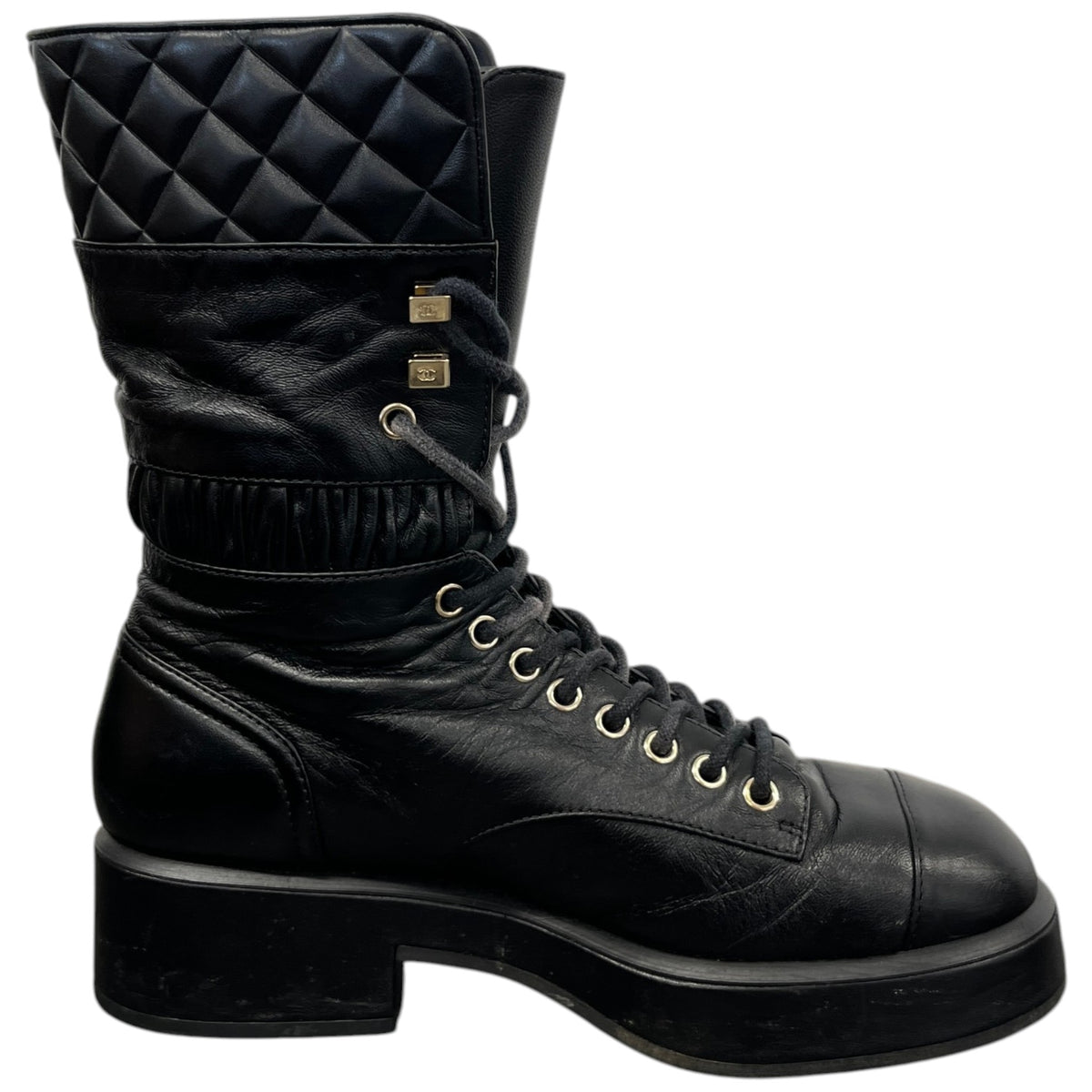 Women's CC Logo Combat Boots Black Size UK 4 / EU 37 - Photo 4