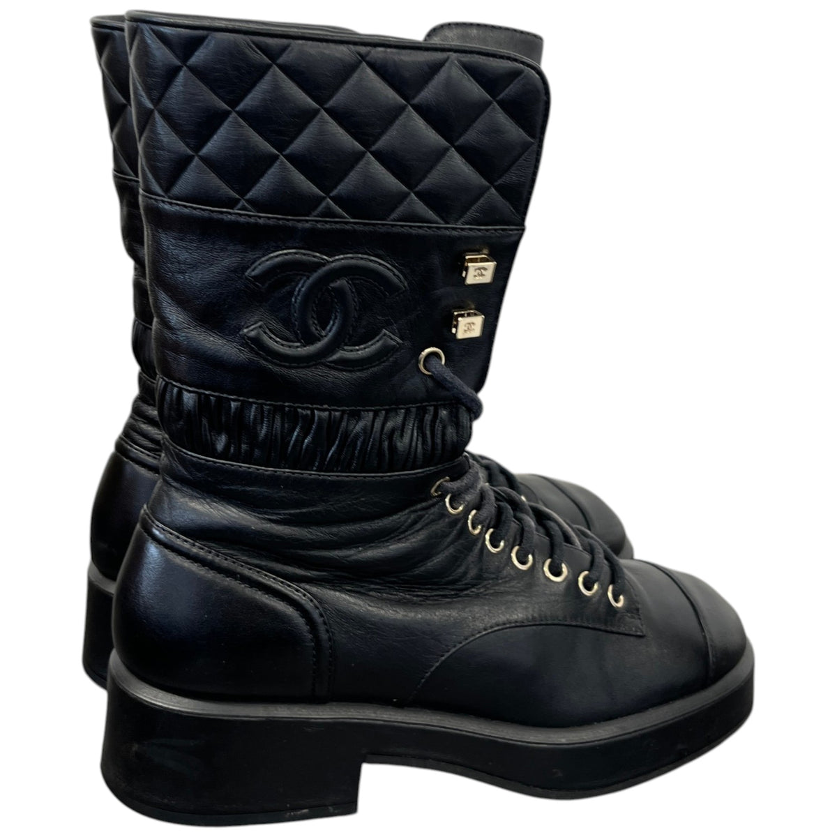 Women's CC Logo Combat Boots Black Size UK 4 / EU 37 - Photo 8
