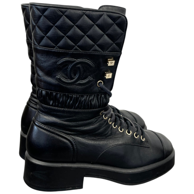 Women's CC Logo Combat Boots Black Size UK 4 / EU 37