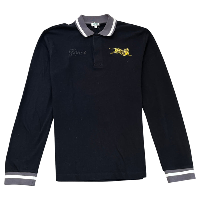 Men's Embroidered Logo Polo Shirt Black Size S