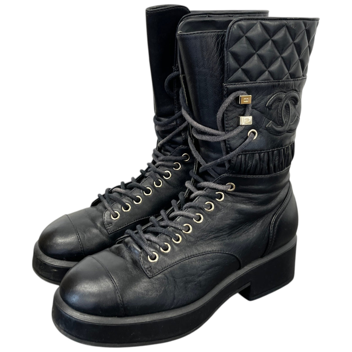 Women's CC Logo Combat Boots Black Size UK 4 / EU 37 - Photo 9