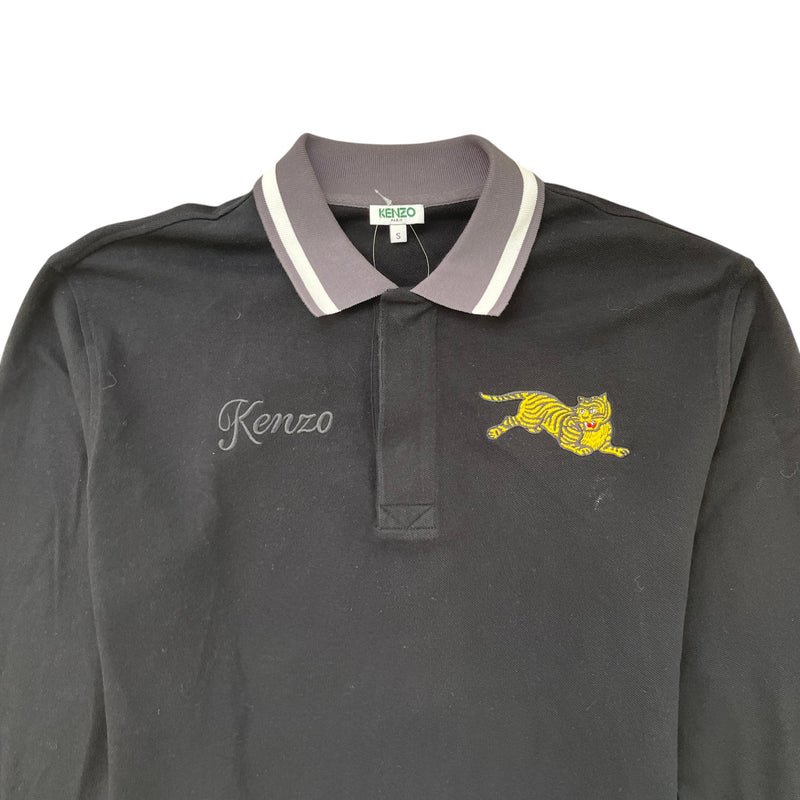 Men's Embroidered Logo Polo Shirt Black Size S