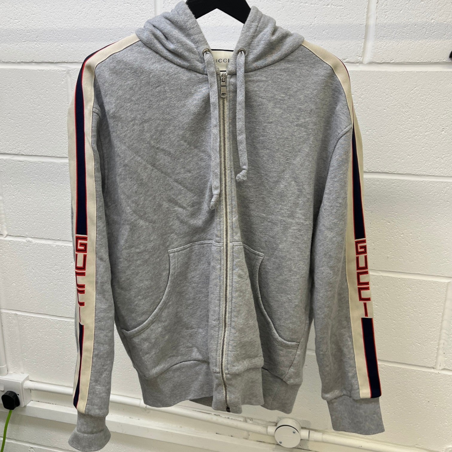 Men's Tape Logo Hoodie Grey Size L - Photo 9