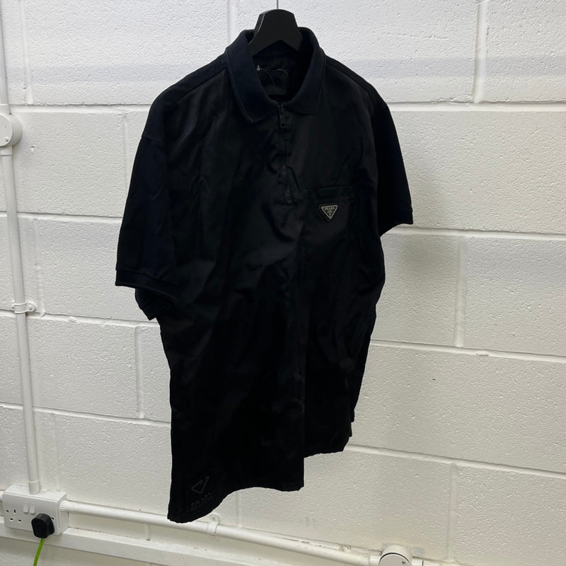 Men's Re-Nylon Plaque Logo Polo Shirt Black Size S