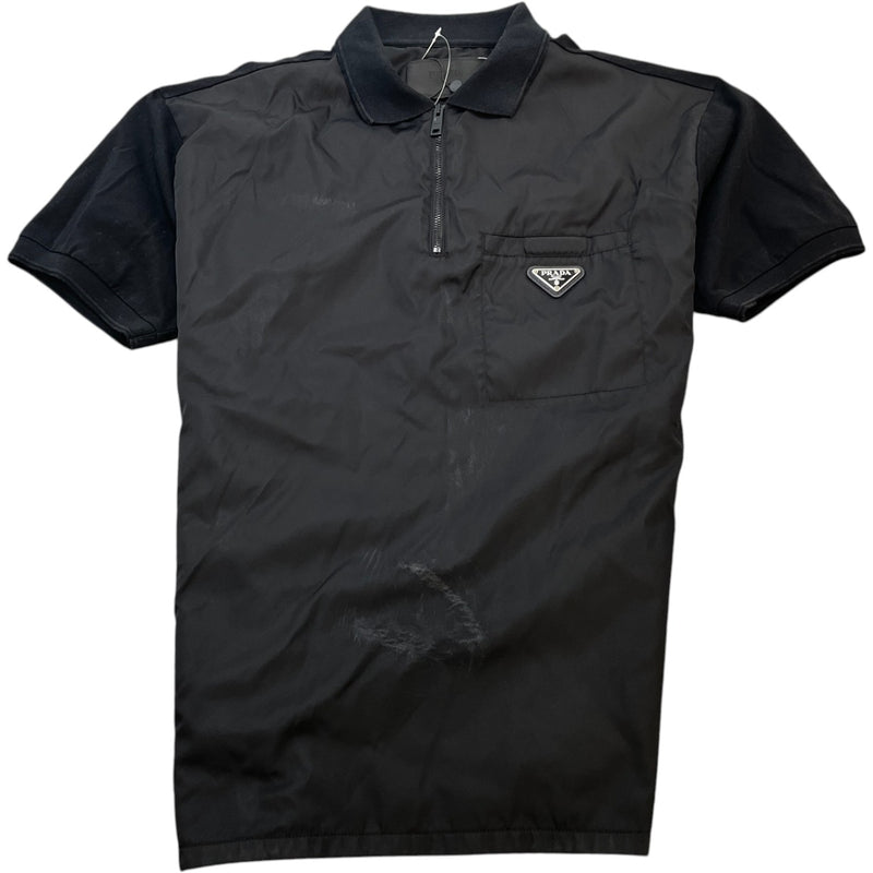 Men's Re-Nylon Plaque Logo Polo Shirt Black Size S