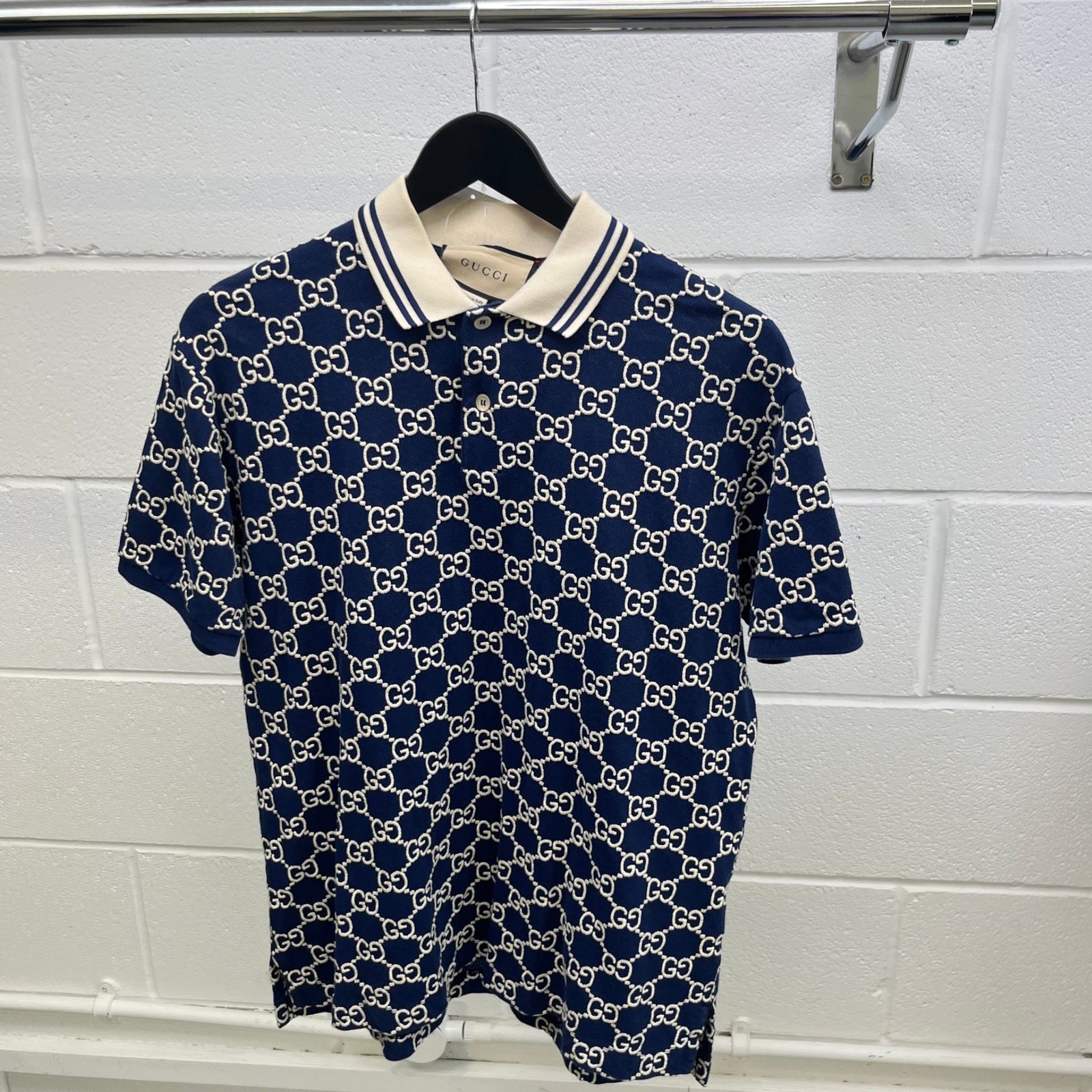 Men's Gg Monogram Polo Shirt Navy Size M - Photo 8