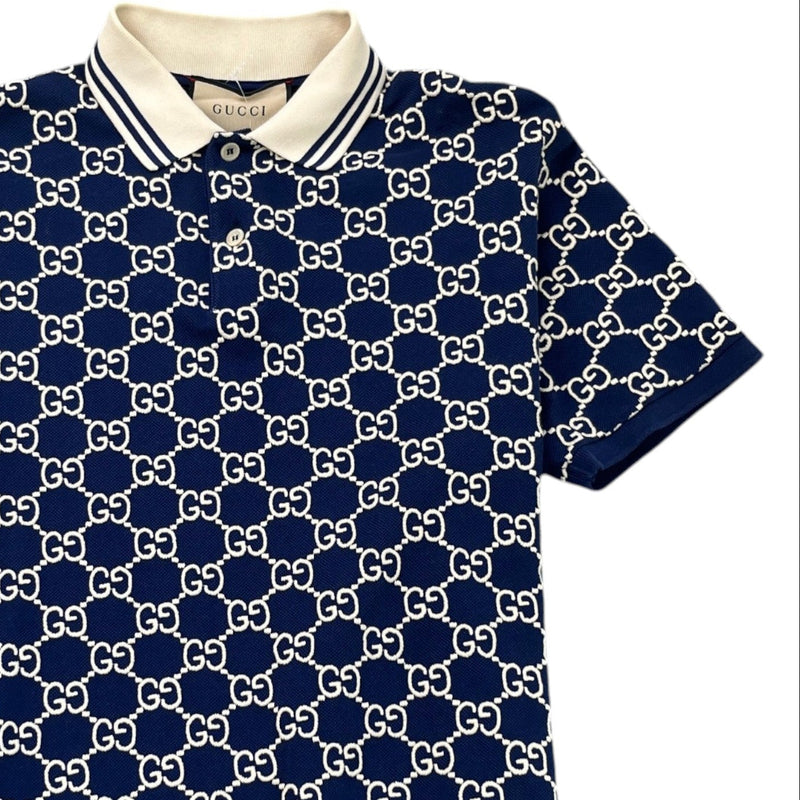 Men's Gg Monogram Polo Shirt Navy Size M