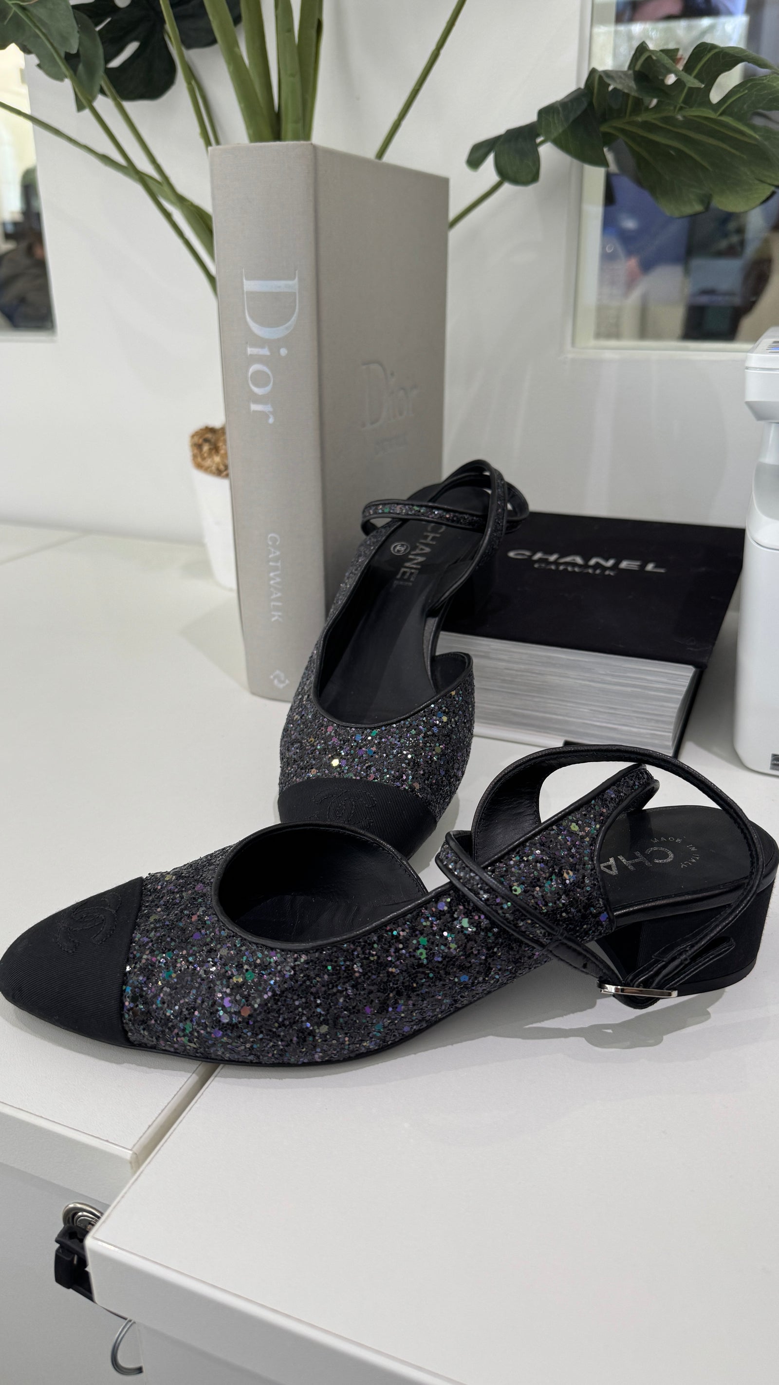 Women's Slingback Glitter Mules Black Size EU 40 / UK 7 - Photo 12