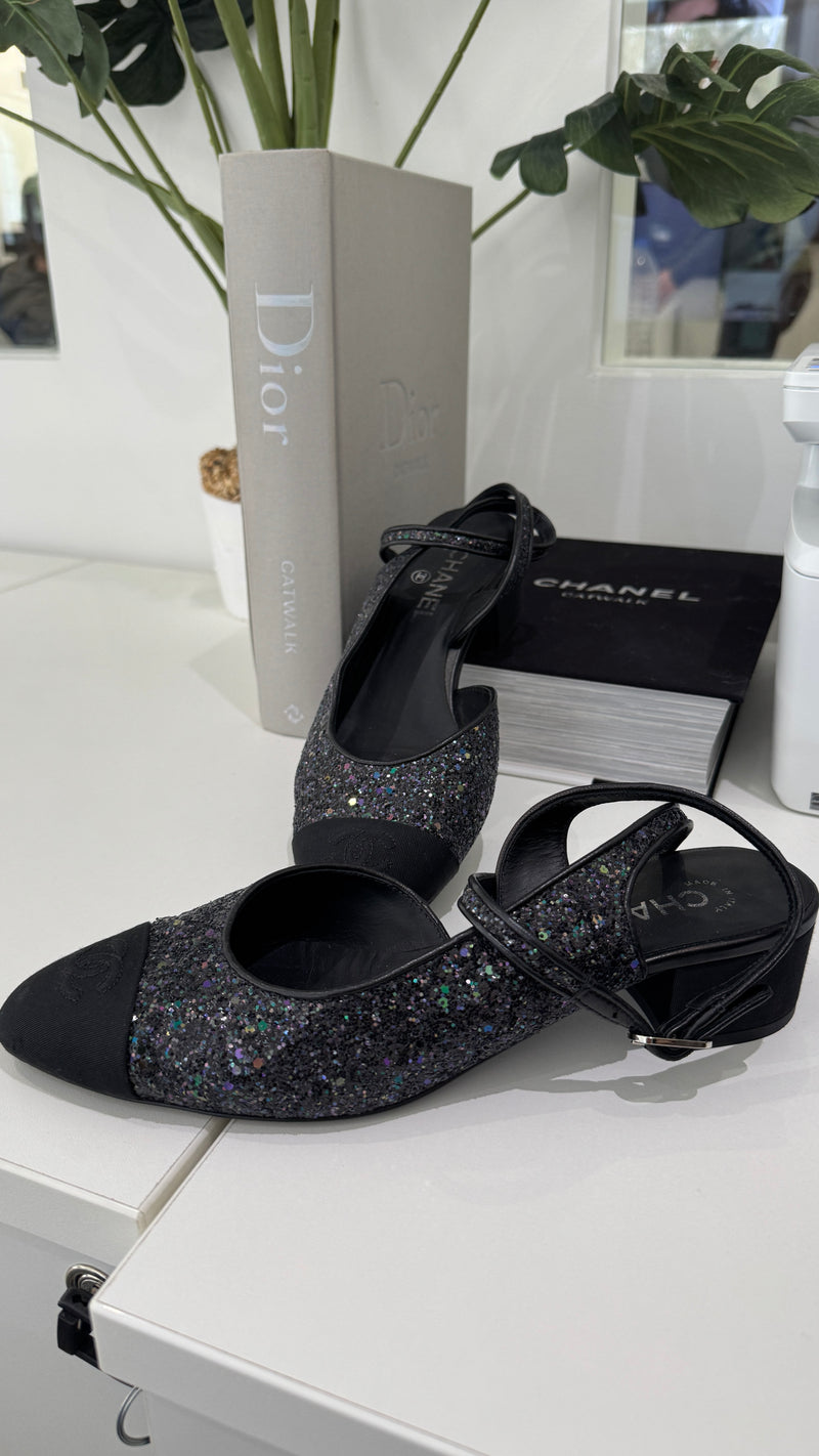Women's Slingback Glitter Mules Black Size EU 40 / UK 7