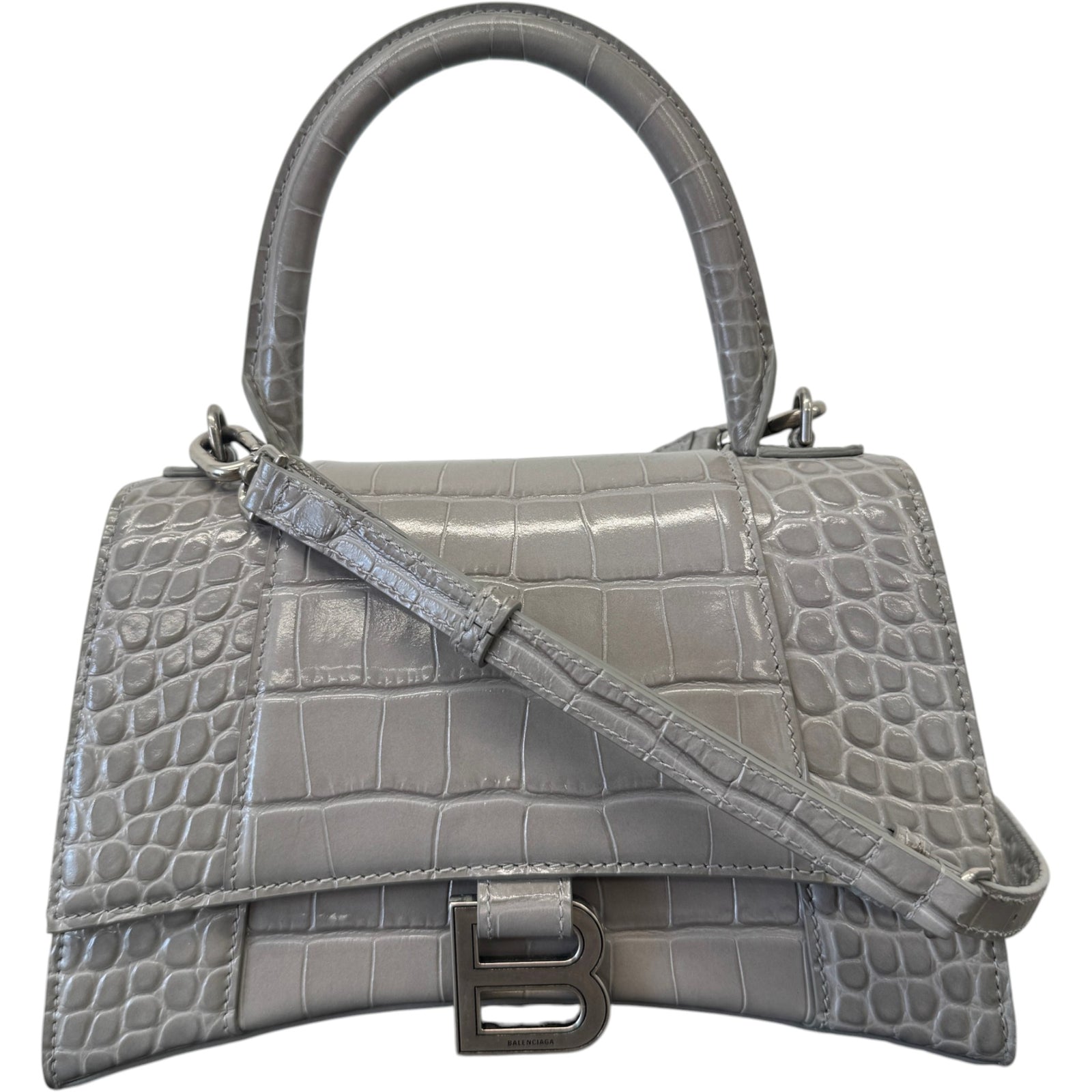 Women's Hourglass Crocodile Embossed Handbag Grey - Photo 1