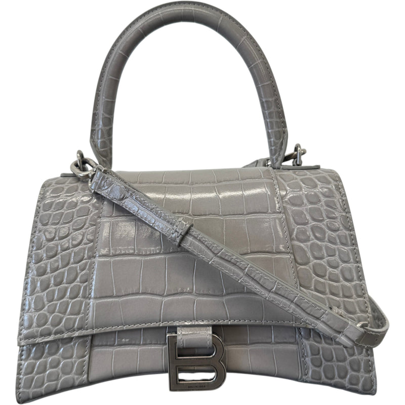 Women's Hourglass Crocodile Embossed Handbag Grey