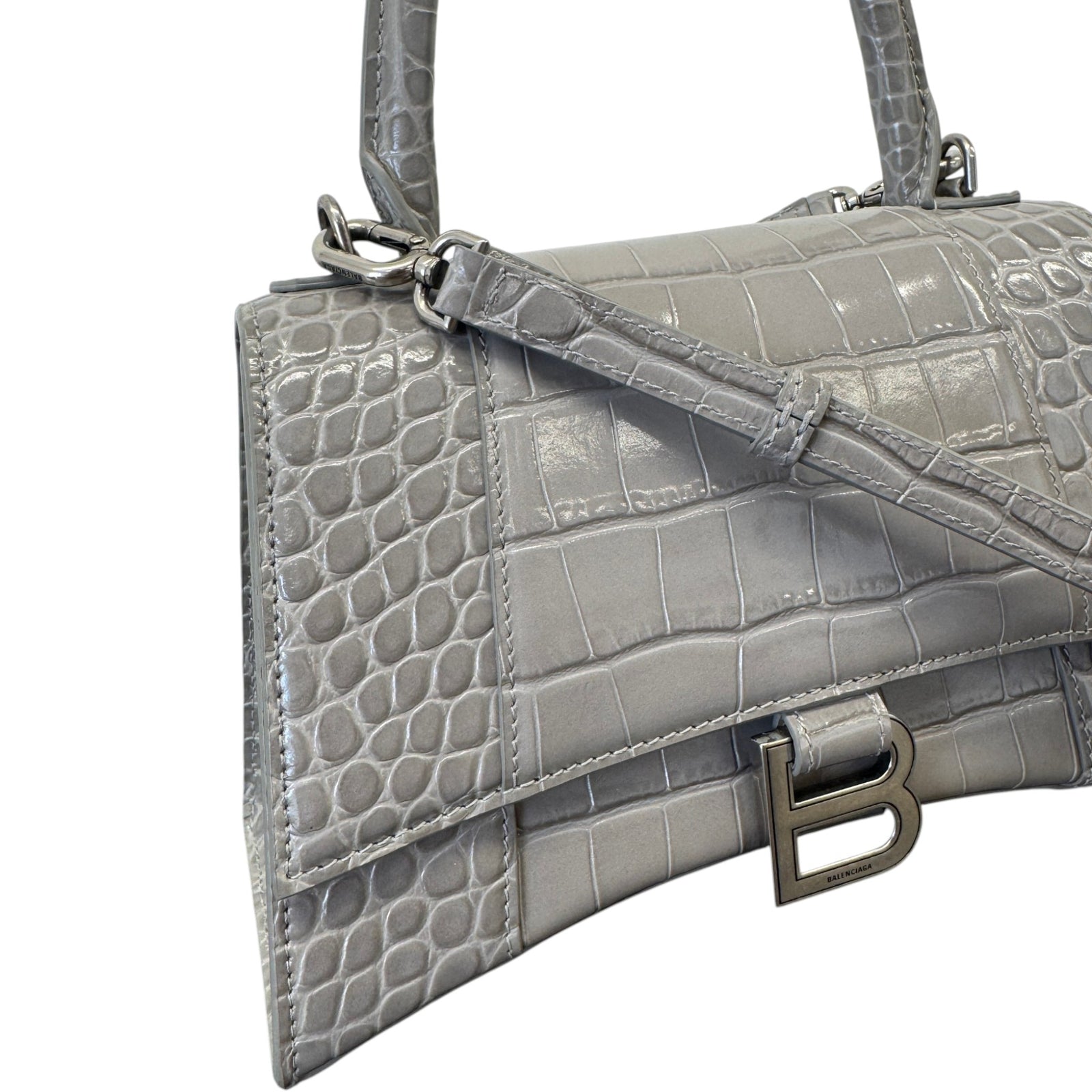 Women's Hourglass Crocodile Embossed Handbag Grey - Photo 4
