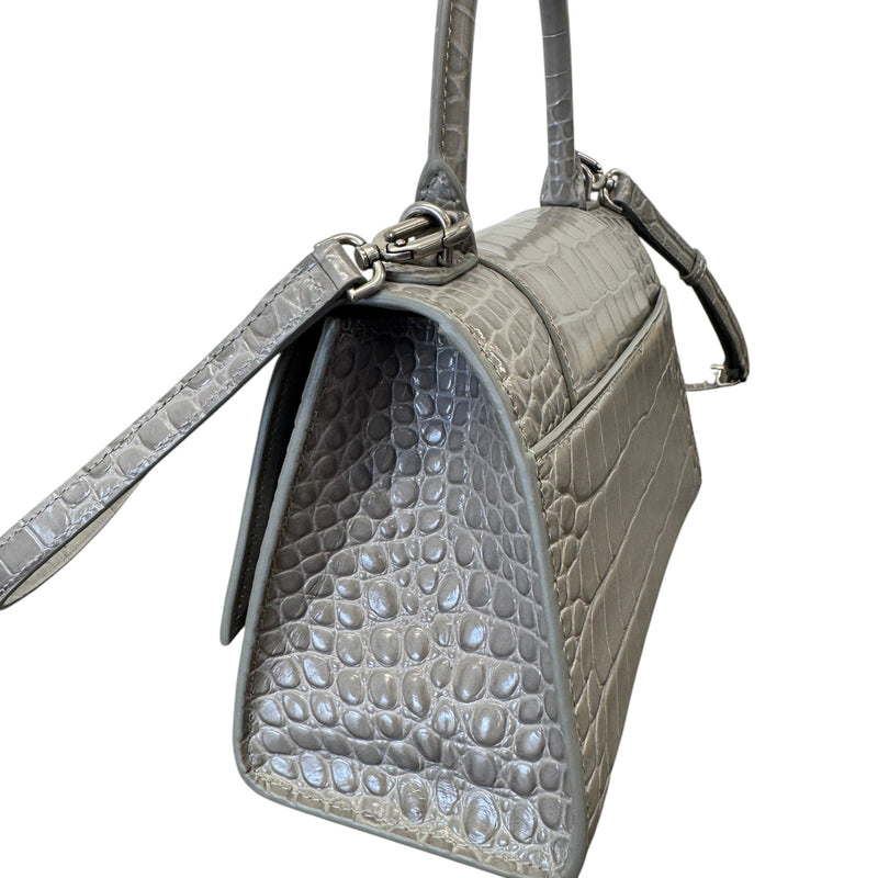 Women's Hourglass Crocodile Embossed Handbag Grey