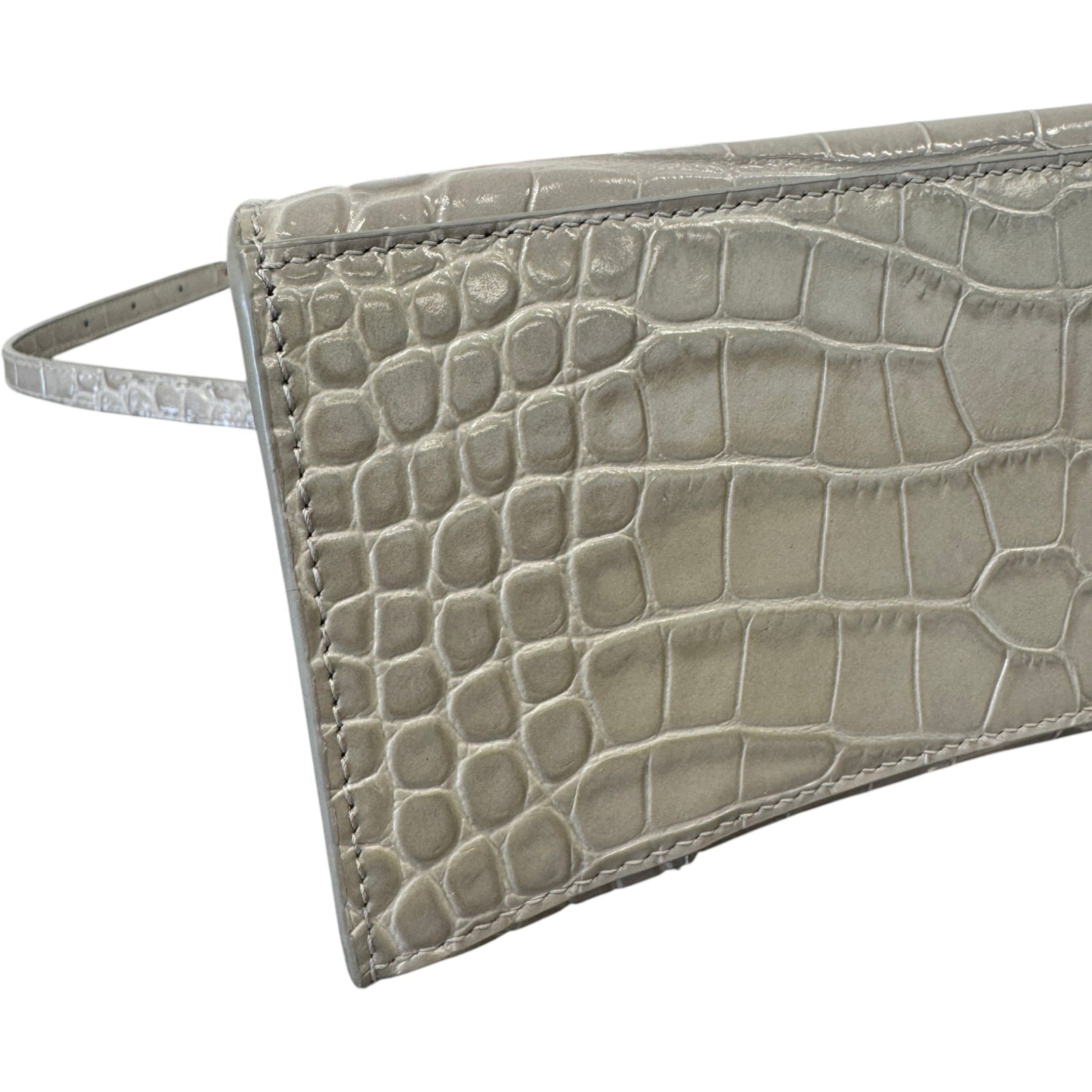 Women's Hourglass Crocodile Embossed Handbag Grey - Photo 7
