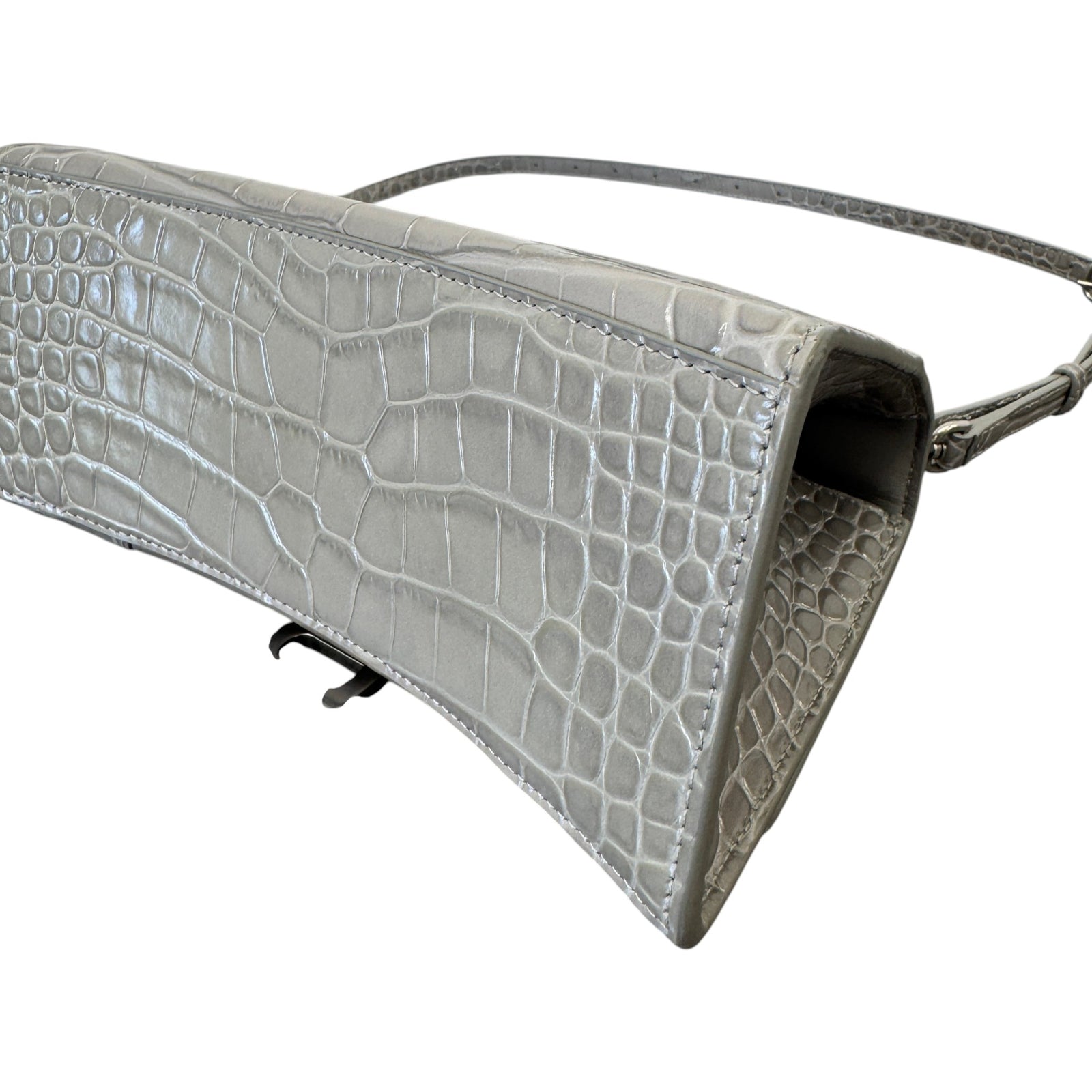 Women's Hourglass Crocodile Embossed Handbag Grey - Photo 9