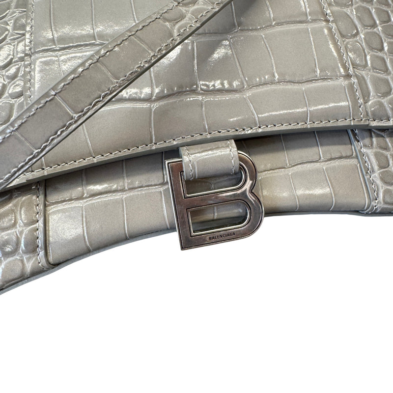 Women's Hourglass Crocodile Embossed Handbag Grey