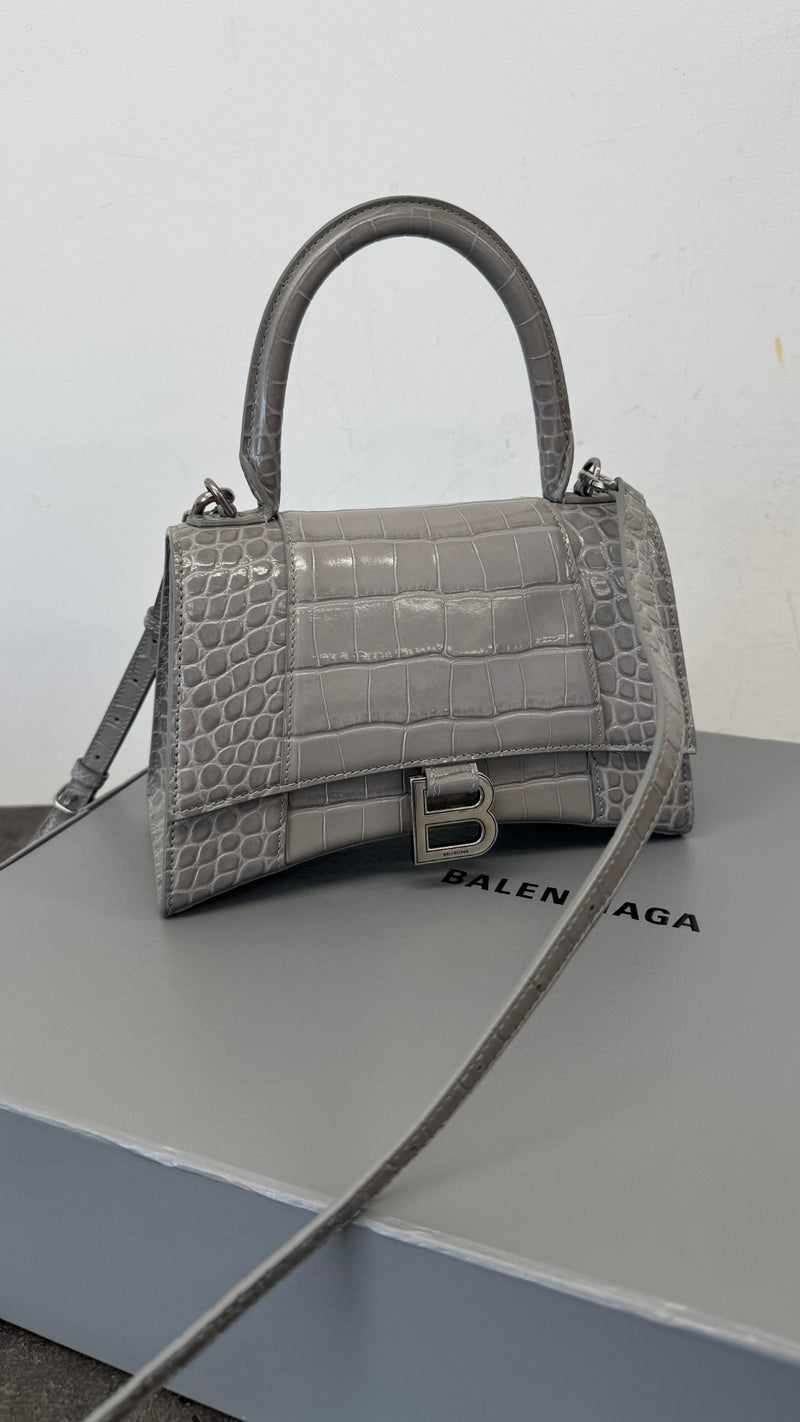 Women's Hourglass Crocodile Embossed Handbag Grey