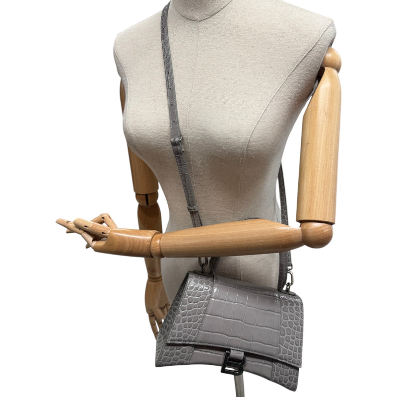 Women's Hourglass Crocodile Embossed Handbag Grey