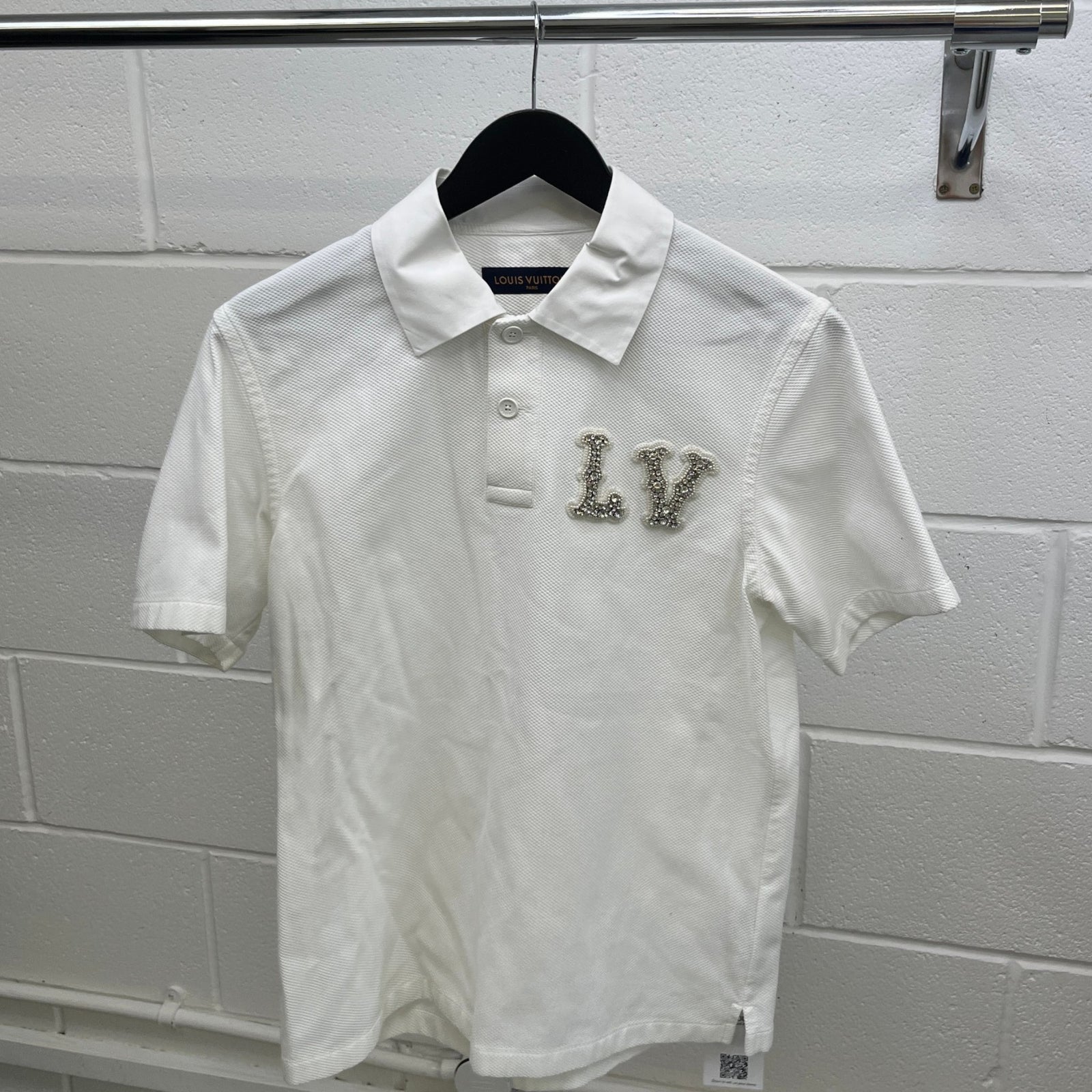 Men's Poplin Crystal Embellished Lv Polo Shirt White Size S - Photo 9