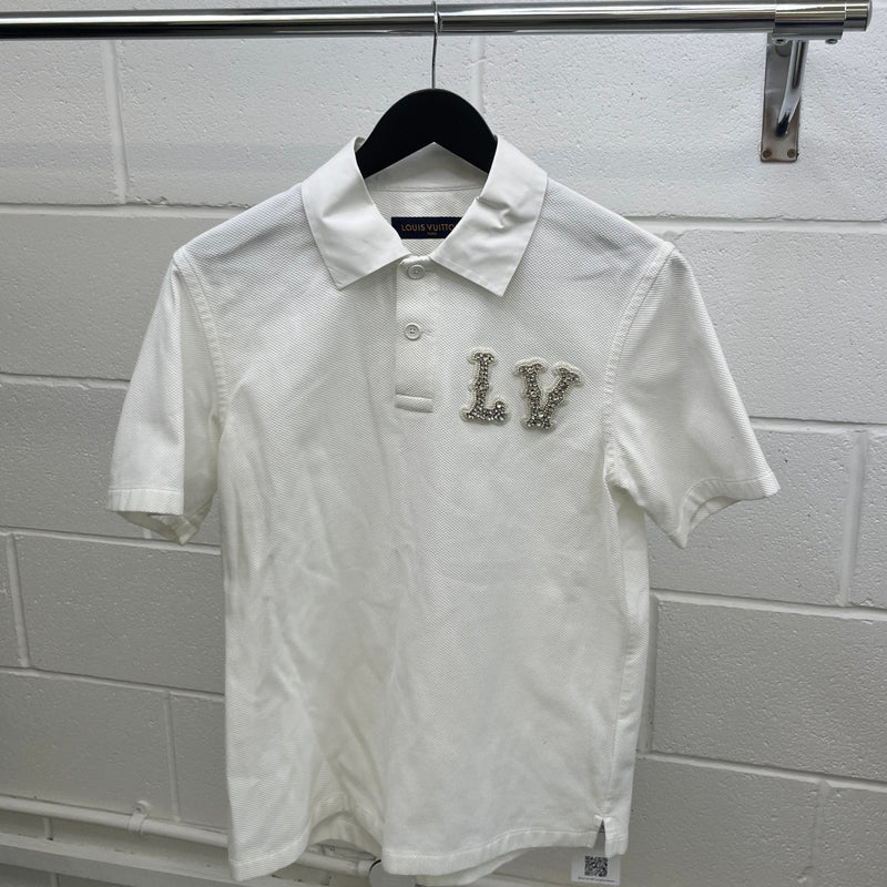 Men's Poplin Crystal Embellished Lv Polo Shirt White Size S