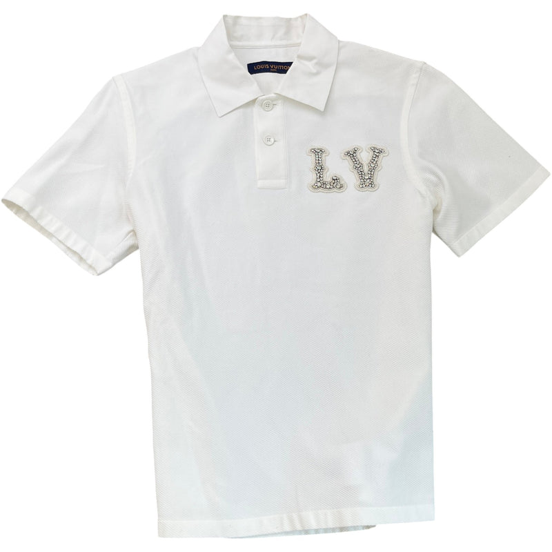 Men's Poplin Crystal Embellished Lv Polo Shirt White Size S