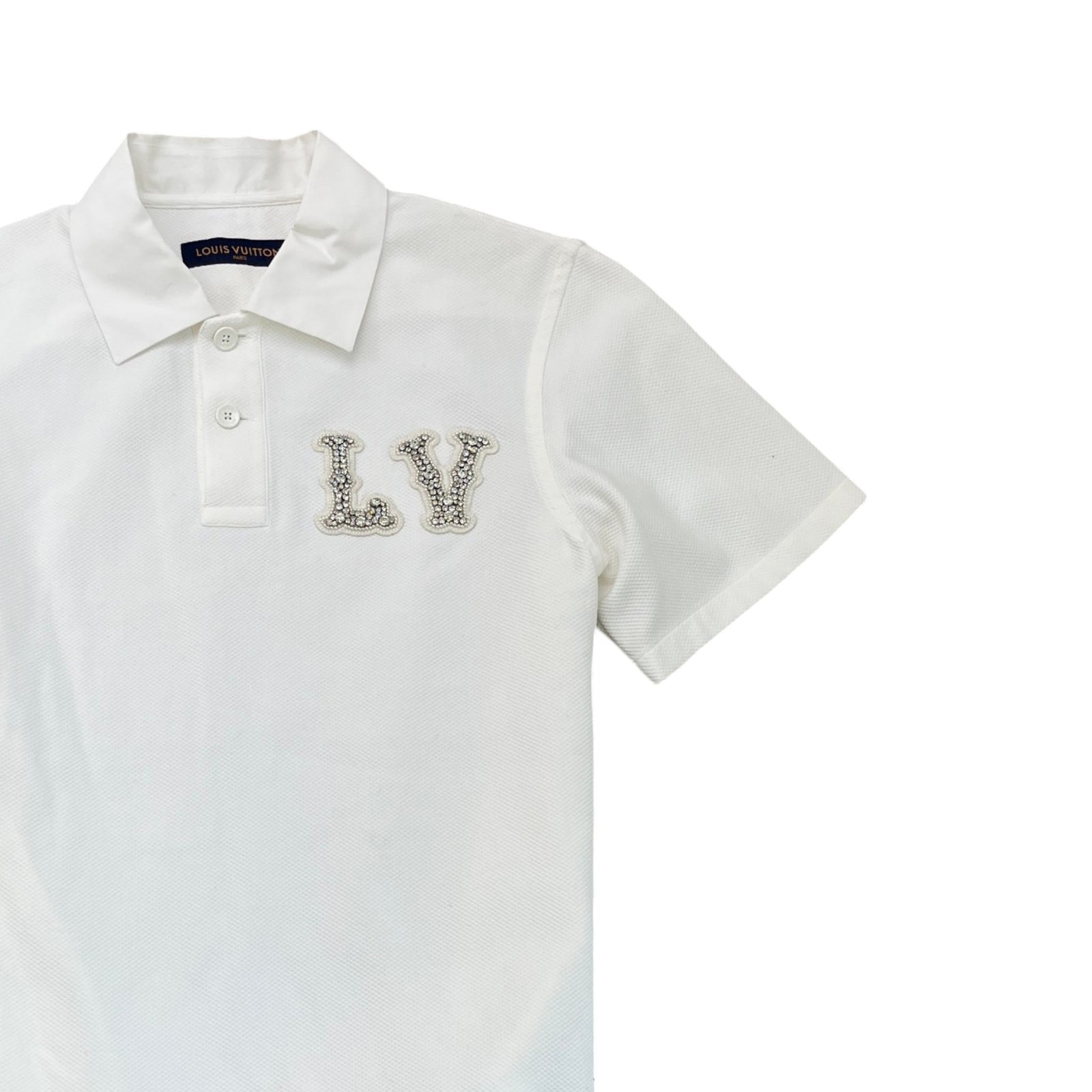 Men's Poplin Crystal Embellished Lv Polo Shirt White Size S - Photo 3