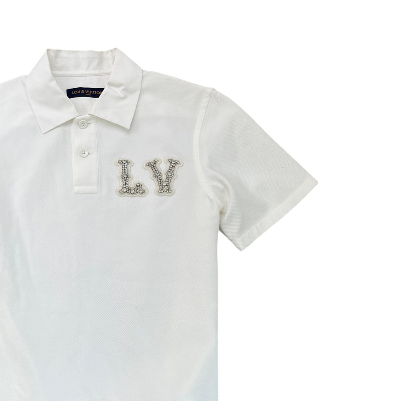 Men's Poplin Crystal Embellished Lv Polo Shirt White Size S