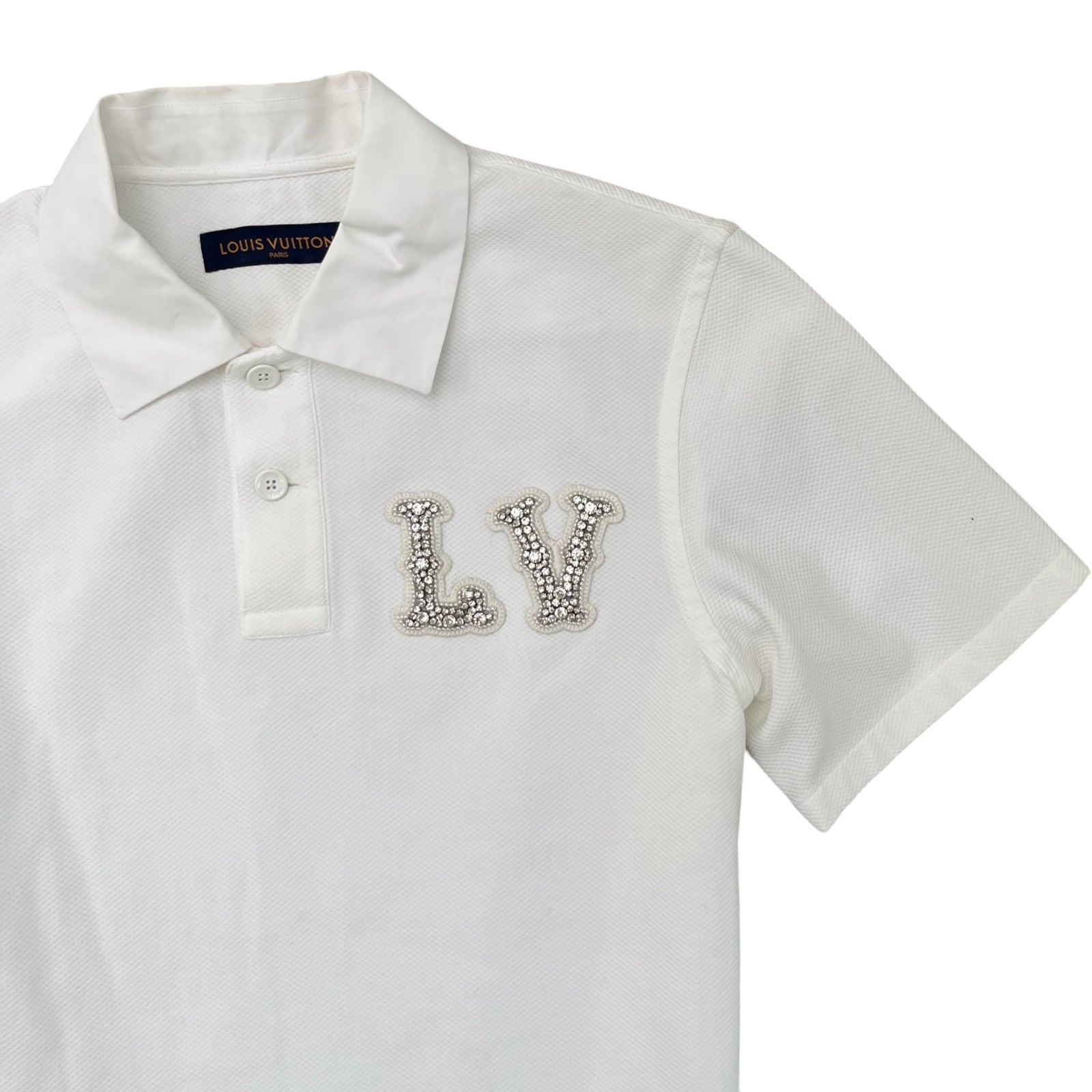Men's Poplin Crystal Embellished Lv Polo Shirt White Size S - Photo 5