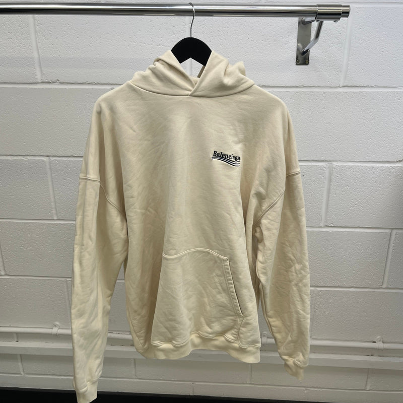 Men's Oversized Political Campaign Logo Hoodie Cream Size XXS