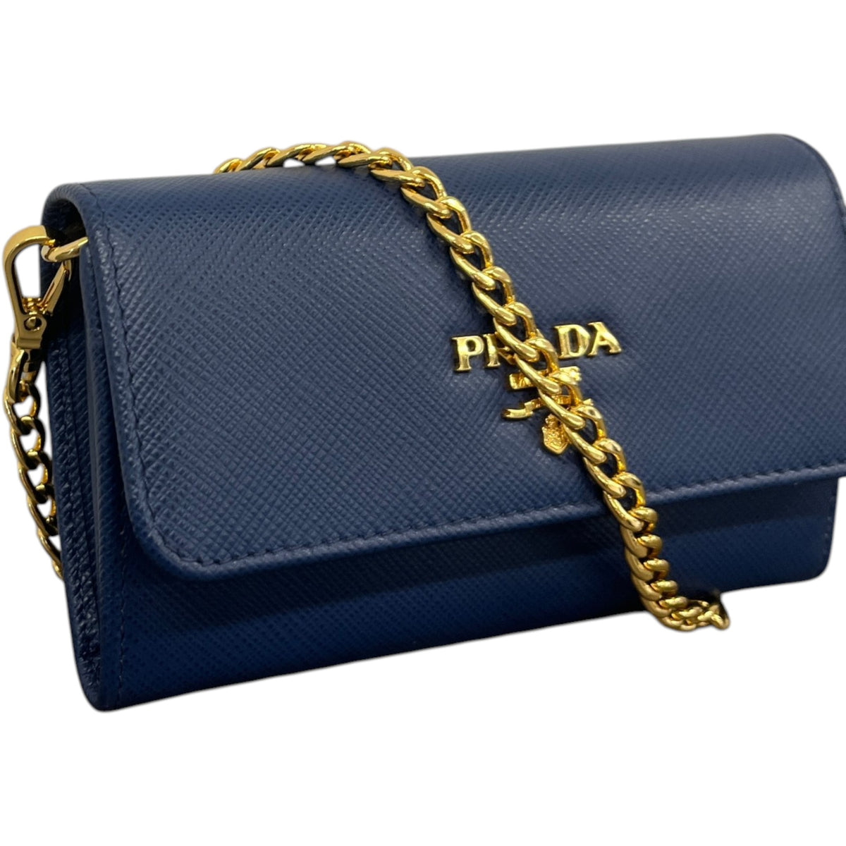 Women's Prada Saffiano Leather Wallet On Chain Wallet Blue - Photo 3