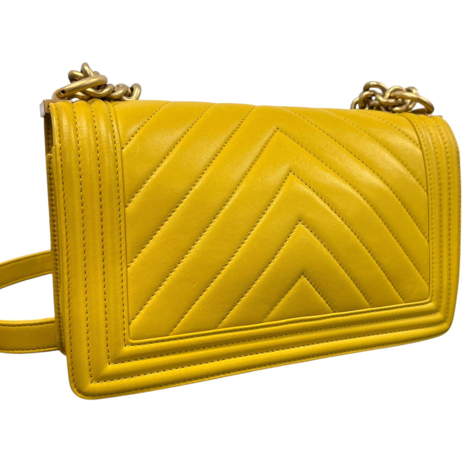 Women's Chevron Boy Flap Bag Yellow - Photo 8