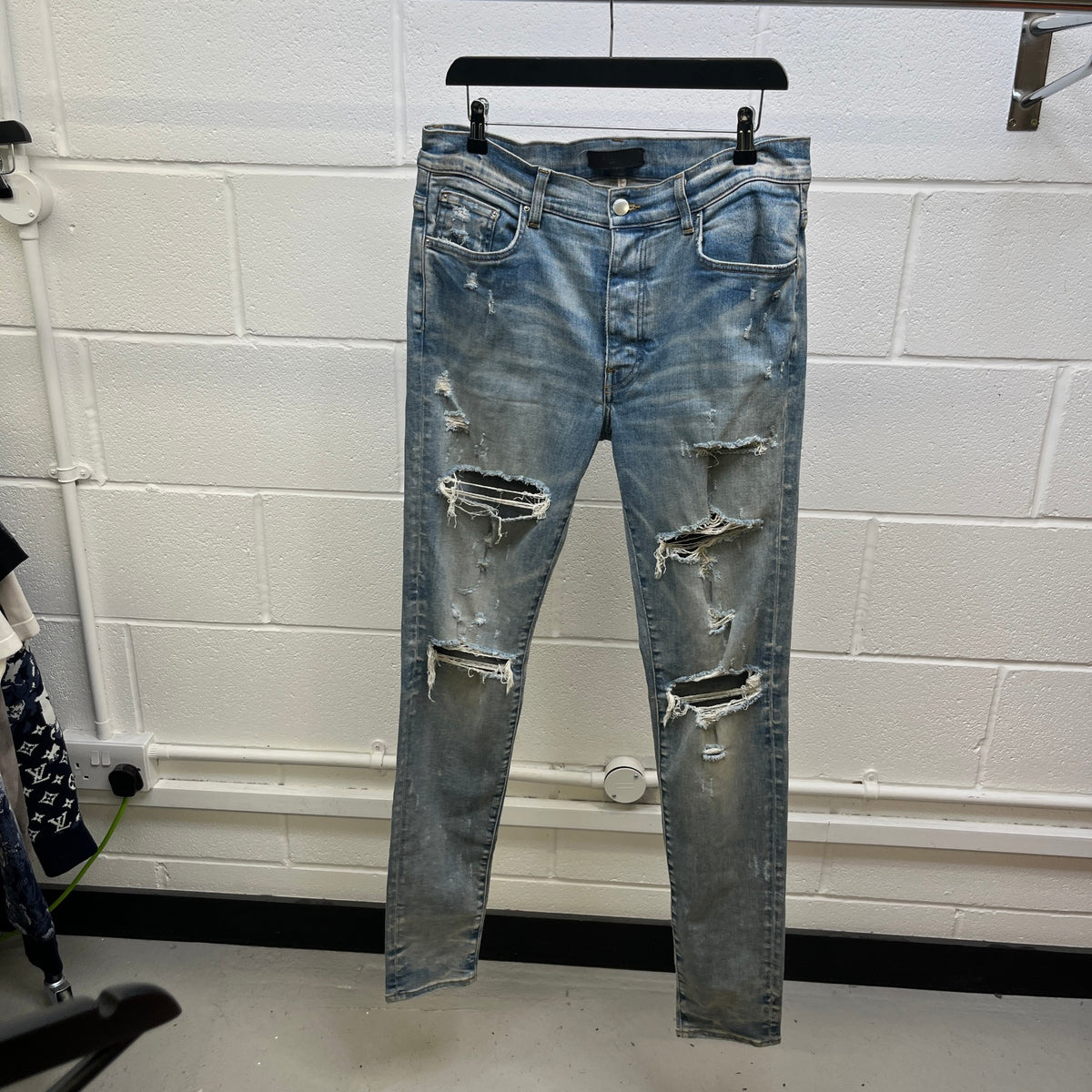 Men's Distressed Skinny Jeans Blue Size L / W34 - Photo 11