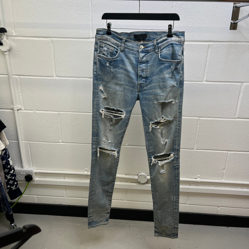 Men's Distressed Skinny Jeans Blue Size L / W34